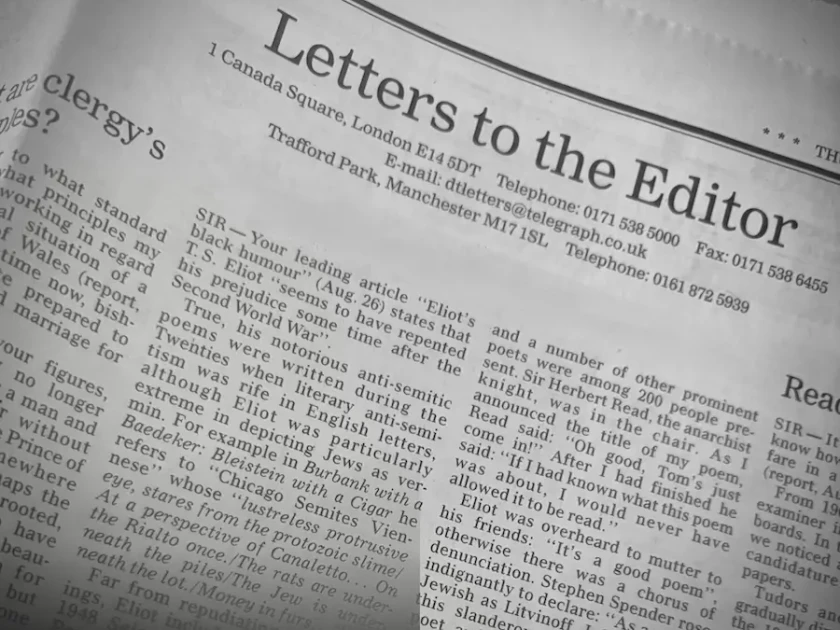 A newspaper letters page