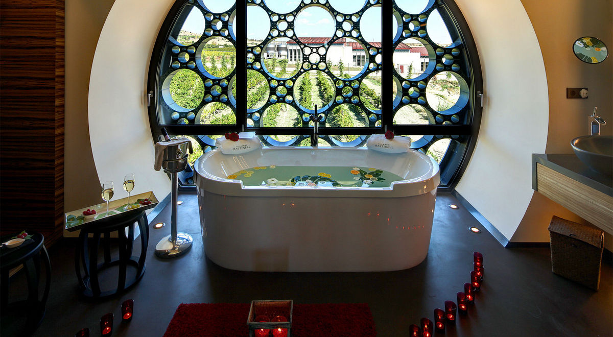 A luxury hotel bath and bathroom