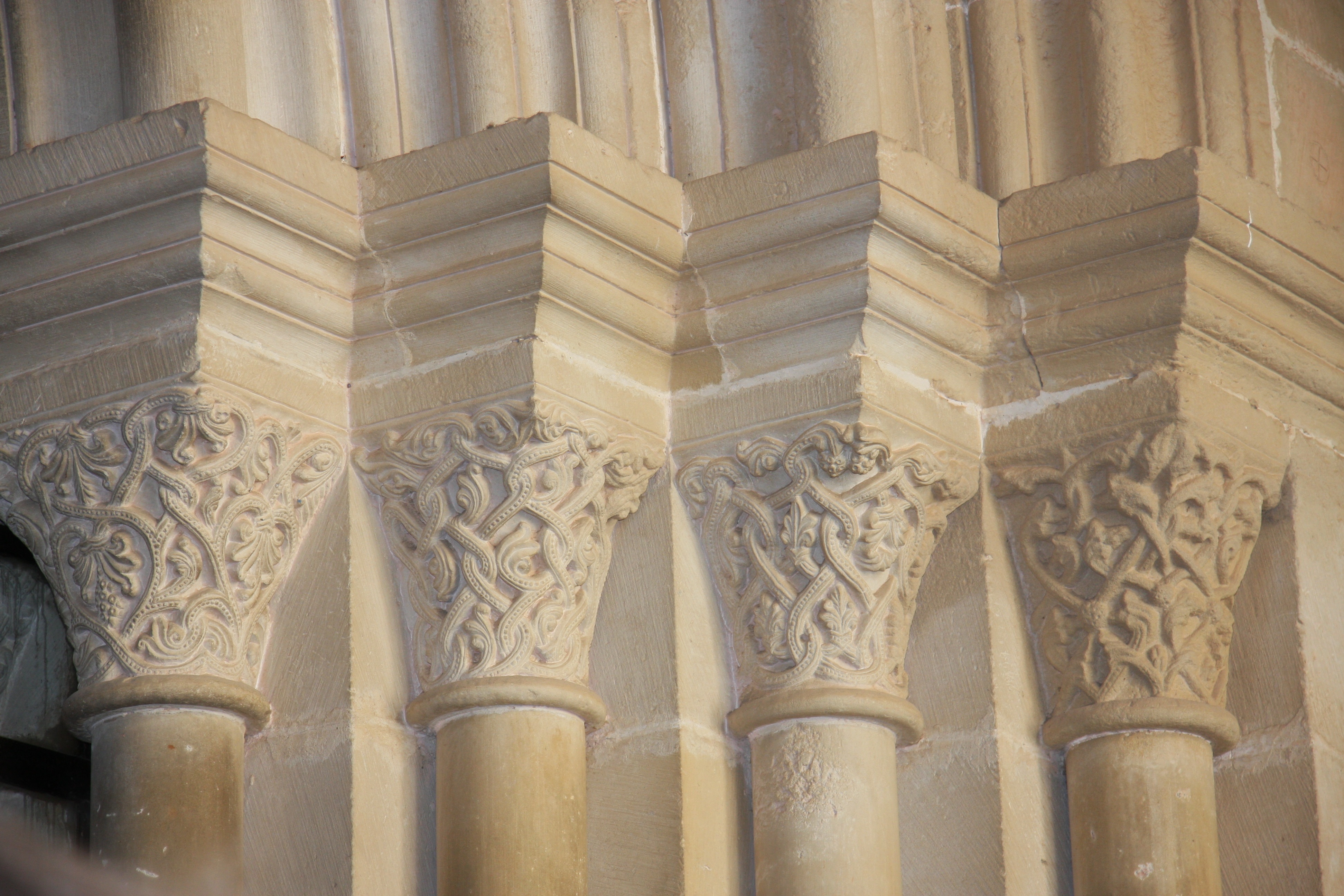 Details of Romanesque pillars in Poblet