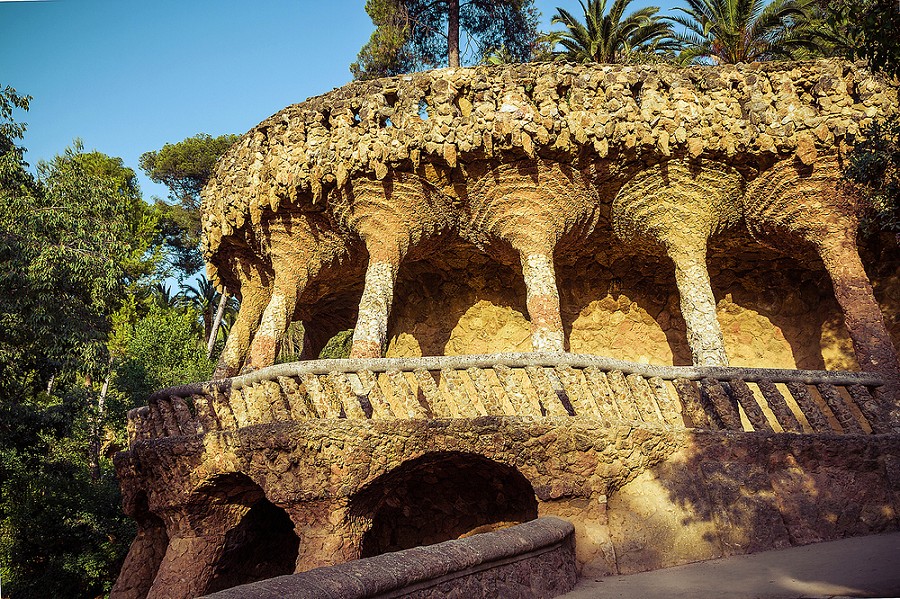 An ornate stone walkway in Parc Guell