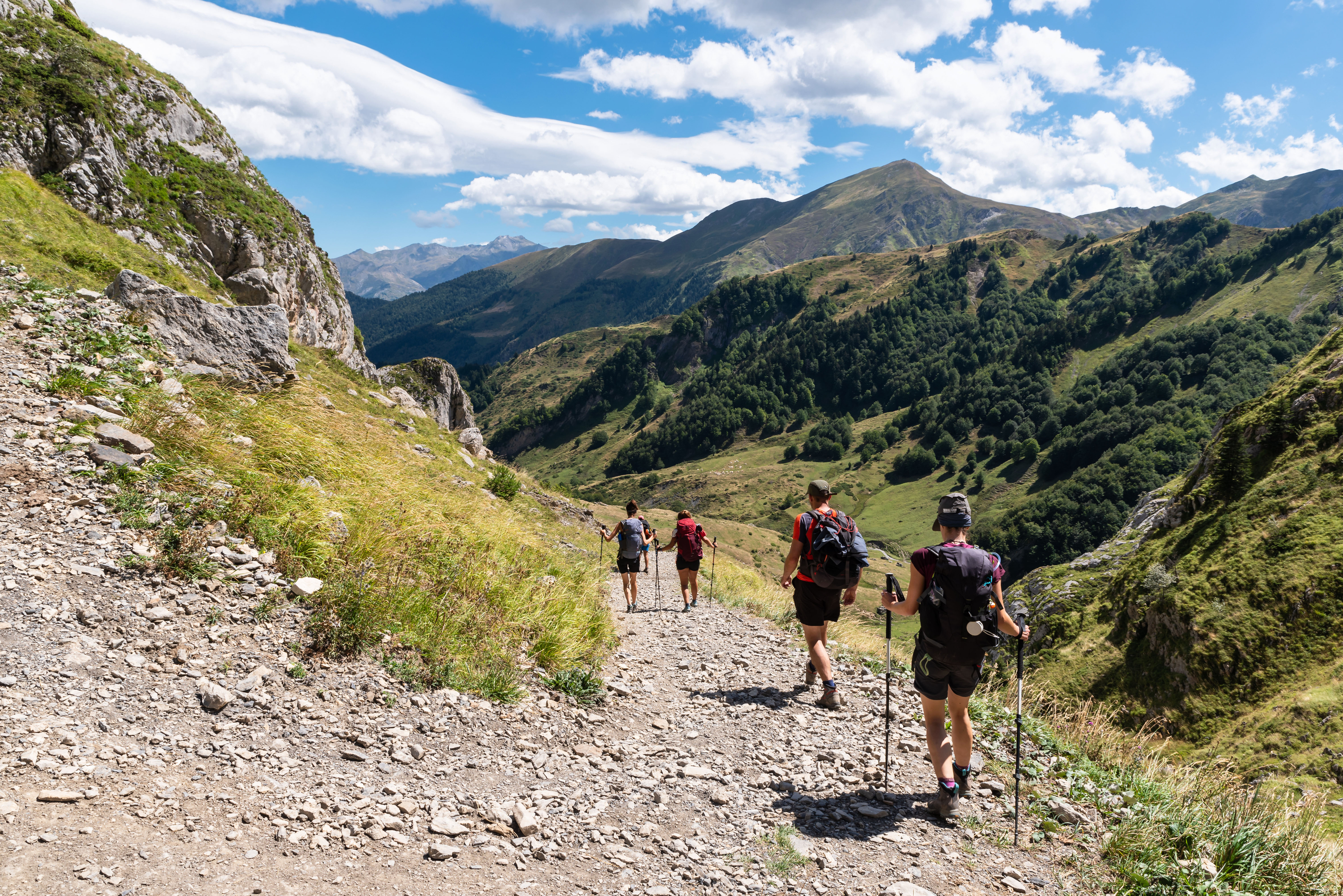 A group hiking together in the Pyrenees